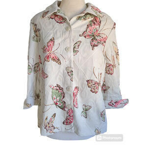 16P Alfred Dunner pink cream butterfly women's coat jacket #14